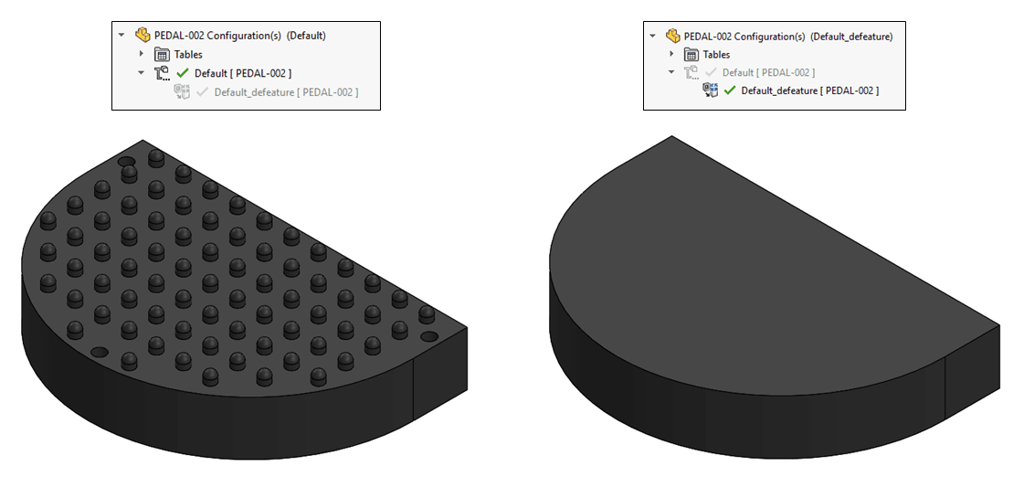 Full and Defeatured configurations are now possible with the part design enhancements in SOLIDWORKS 2023