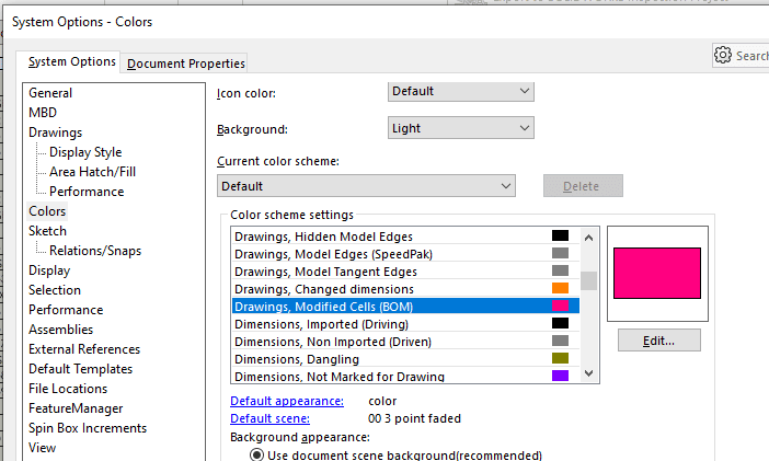 SOLIDWORKS 2023 drawings let you indicate any modified cells by highlighting the text in a different color. You can specify that here, in the system options.