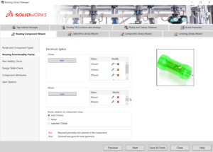 New for SOLIDWORKS Routing 2023, splices now support multiple connection points, as opposed to requiring a separate splice for each circuit