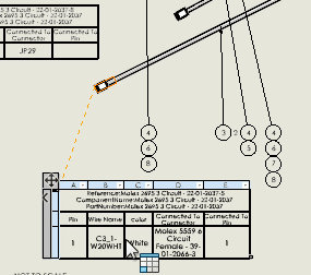 SOLIDWORKS Routing 2023 includes indicator lines from a connector table to show exactly which connection points are going where.