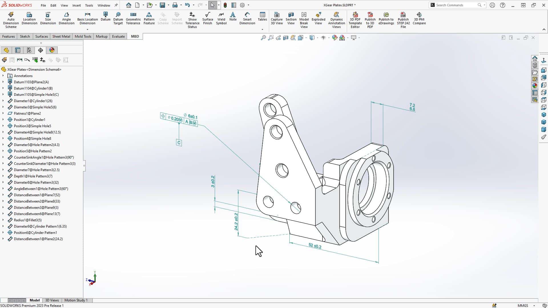 Connect dimension extension lines to model makes it easier to understand your dimensions in SOLIDWORKS MBD 2023.