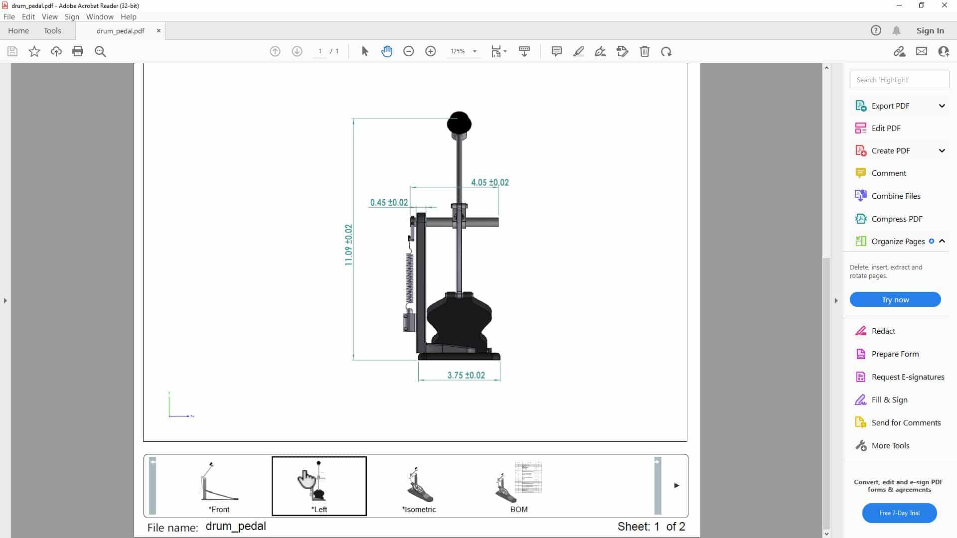 This image shows the improved 3D PDF annotations and dimensions provided by SOLIDWORKS MBD 2023.