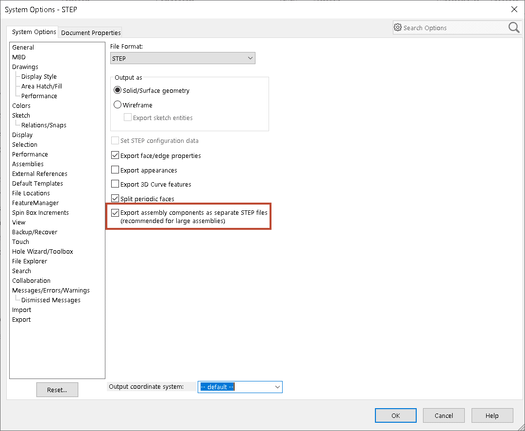 The export assembly components as separate STEP files lets you open large assemblies easier in SOLIDWORKS 2023. You'll find this under your system options.