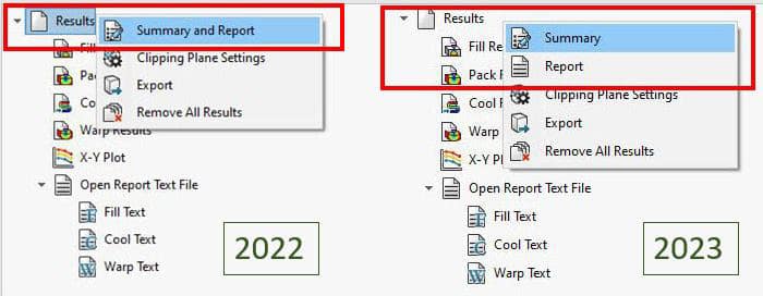 Here, we see that SOLIDWORKS Plastics 2023 breaks out the Summary and Report options as separate choices.