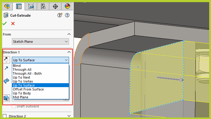 Assembly features in SOLIDWORKS 2023 let you pick any end condition you want.
