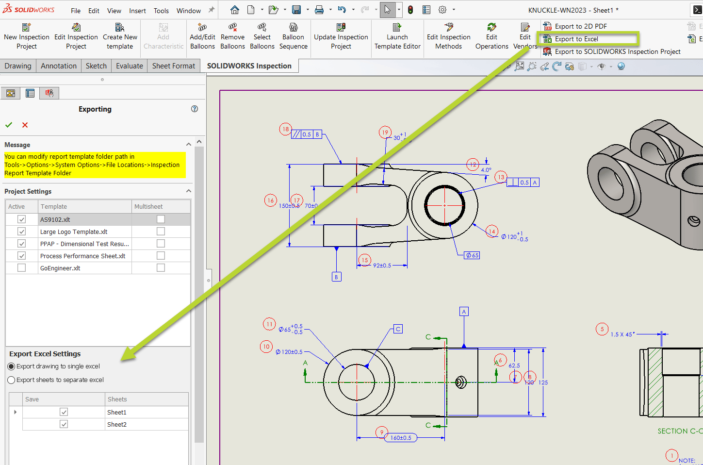 SOLIDWORKS Inspection 2023 Add-In Excel Template Export Control