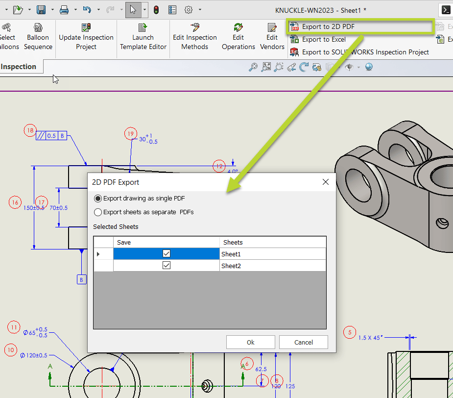 SOLIDWORKS Inspection 2023 Add-In 2D PDF Export Control
