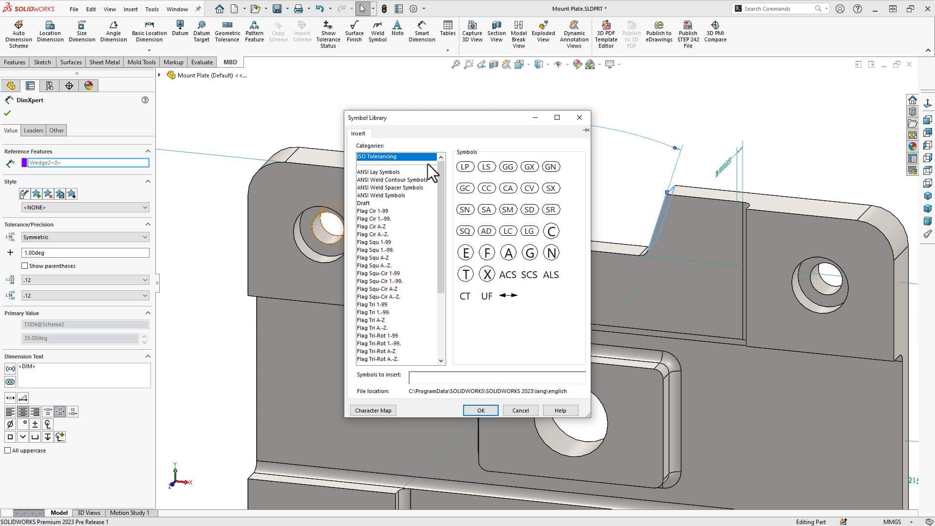 SOLIDWORKS MBD has added the ISO symbol library to an already extensive list of symbols.