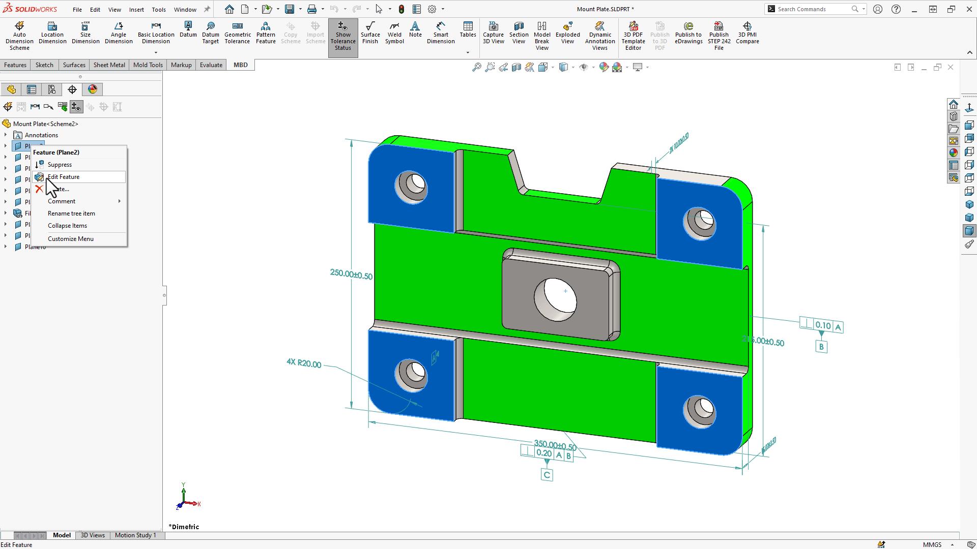 SOLIDWORKS MBD 2023 lets you edit your tolerance features, making it easier to ensure your model is always within spec.
