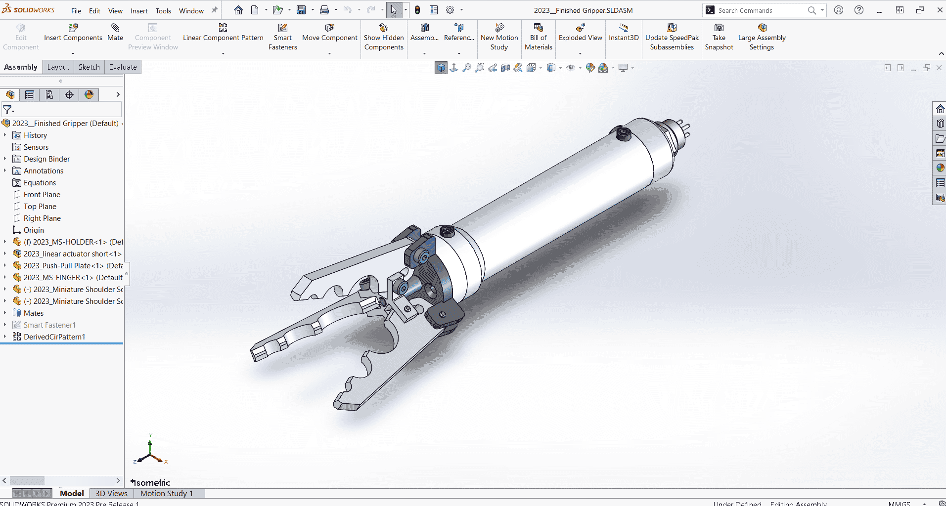 An assembly file in SOLIDWORKS 2023.
