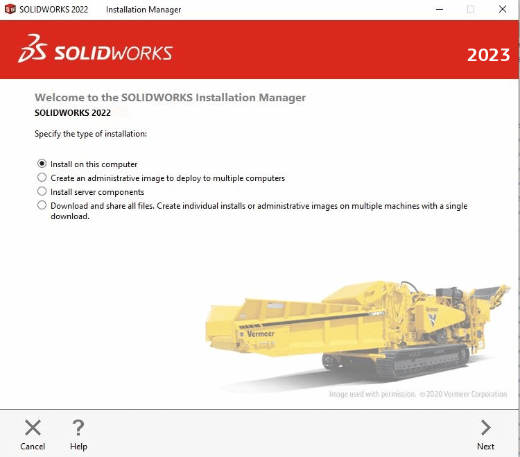 When you want to install SOLIDWORKS Electrical 2023, launch the installation manager as normal. For a fresh installation, select the top option.