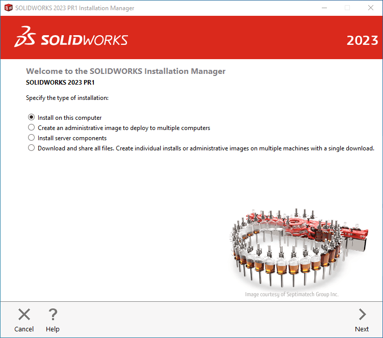 If you want to install SOLIDWORKS PCB 2023 on a new computer, select the individual installation option, shown here.