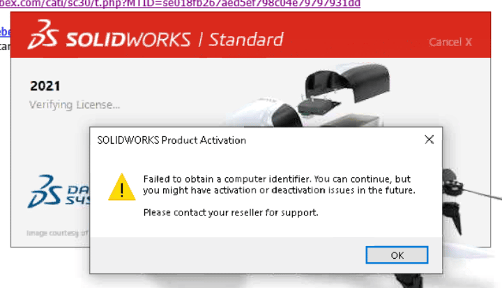 SOLIDWORKS failed to obtain a computer identifier.