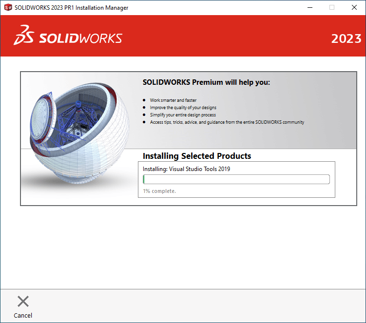 The install of SOLIDWORKS 2023 can take some time, so just be patient as every component gets set up.