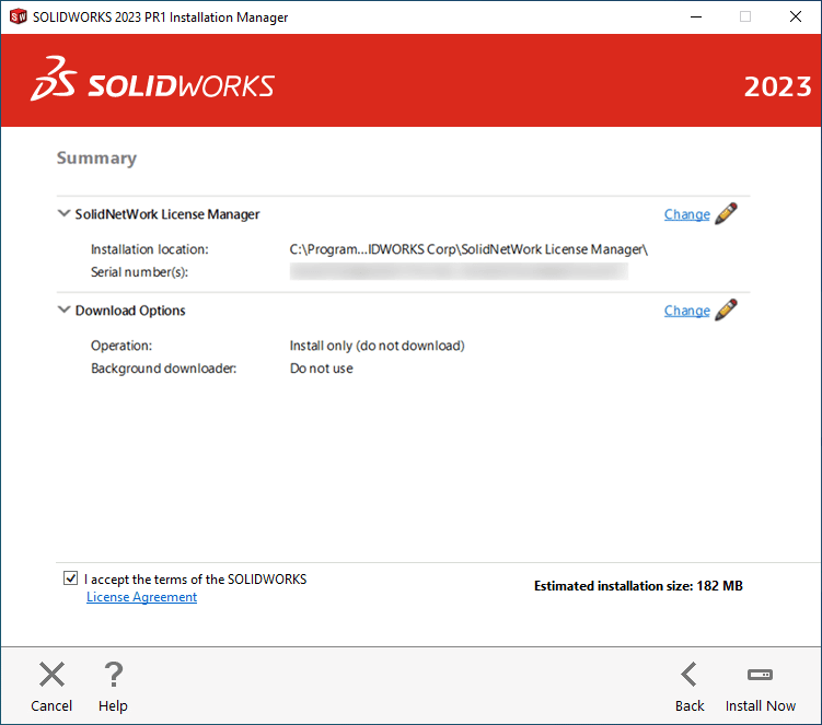 Upgrade SolidNetwork License Manager, Installing or Upgrading the SolidNetWork License Manager for SOLIDWORKS 2023