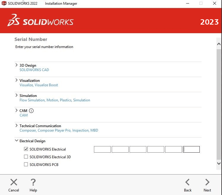 When you either add or install SOLIDWORKS Electrical 2023, you'll need to enter the serial number for the electrical product.